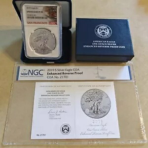 2019 S シルバー イーグル エンハンスド リバース プルーフ PR 19XE (フル OGP COA NGC PF70 付き)｜WORLD RESOURCE【KING店】 696,960円