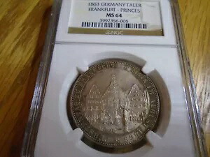 ドイツの州 フランクフルト 1863 シルバー ターラー KM372 NGC MS 64|WORLD RESOURCE【KING店】