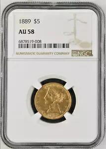 1889 NGC AU58 Mintage 7520- 1878 年で 2 番目に安い - 今日の $5 ハーフイーグル! 2,500 ドルの PCGS PG!画像