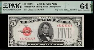1928C $5 L.T G33223322A 2 桁リピーター PMG #64EPQ|WORLD RESOURCE【KING店】