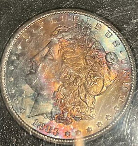 1883-CC $1 GSA モーガン シルバー ダラー PCGS MS65 - アイス アンド ファイア トーン、箱と COA 付き|WORLD RESOURCE【KING店】