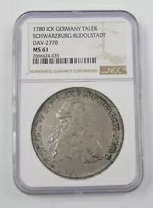 1780 ICK ドイツ シュヴァルツブルク ルドルシュタット DAV-2770 ターラー認定 NGC MS61｜WORLD RESOURCE【KING店】