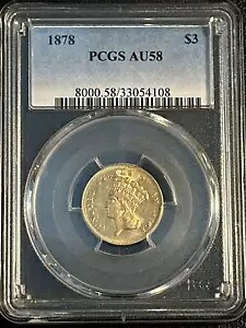 1878 P ゴールド 3 ドル $3 インディアン プリンセス ヘッド PCGS AU-58|WORLD RESOURCE【KING店】