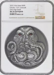 2023 $50 パラオ 1 キロ NGC MS70 アンティーク クトゥルフ HP ラヴクラフト ウルトラ ハイ レリーフ｜WORLD RESOURCE【KING店】