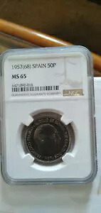 スペイン 1957(68) 50 ペセタ C/N コイン NGC MS 65 RARE|WORLD RESOURCE【KING店】