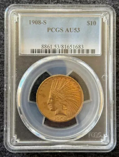 1908-S $10 インディアン ゴールド PCGS AU-53｜WORLD RESOURCE【KING店】