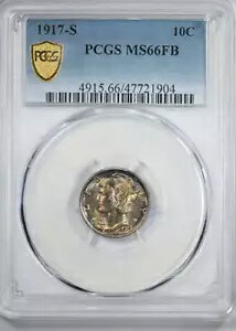 1917-S マーキュリー ダイム 10C PCGS MS66FB フルバンド - 素敵な色!|WORLD RESOURCE【KING店】