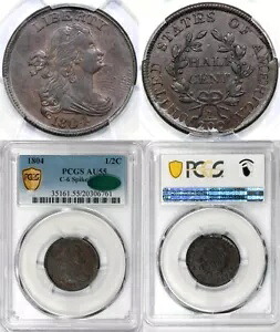 1804 1/2c C-6 スパイクチンドレープバストハーフセント PCGS および CAC AU 55|WORLD RESOURCE【KING店】