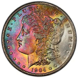 1904 O $1 PCGS MS62 モーガン シルバー ダラー レインボー トーン インクレディブ ピンク カラー|WORLD RESOURCE【KING店】