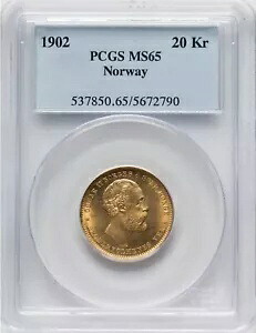 ノルウェー - 1902 - オスカー II 20 クローネ - PCGS MS65 - 8 グレードのみの高級品|WORLD RESOURCE【KING店】