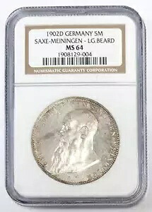 1902 D ドイツ 5 マーク サックス マイニンゲン 大ひげ NGC MS 64|WORLD RESOURCE【KING店】