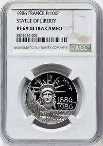 1986 フランス 100 フラン プルーフ プラチナ コイン 自由の女神 NGC PF69 ウルトラ カム|WORLD RESOURCE【KING店】