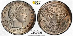 1905 S バーバー クォーター 25c ブロードストラック ミント エラー PCGS AU ディテール クリーニング済み|WORLD RESOURCE【KING店】