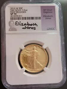 ?2016-W ウエスト ポイント ウォーキング リバティ 24K ゴールド 1/2 オンス コイン NGC SP70 E ジョーンズ サイン入り?｜WORLD RESOURCE【KING店】