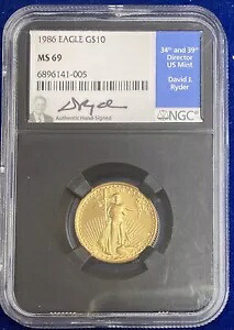 1986 $10.00 ゴールド アメリカン イーグル NGC MS69 デビッド J. ライダーの署名|WORLD RESOURCE【KING店】