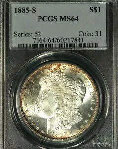 1885-S $1 MS64 PCGS-素敵なリムトーニング-910 ドル以上のみ-モルガンドル|WORLD RESOURCE【KING店】