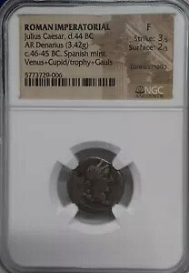 紀元前 46 ~ 45 年 ローマ デナリウス銀貨 ジュリアス シーザー NGC F Str 3/5 Surf 2/5|WORLD RESOURCE【KING店】