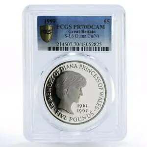 イギリス 5 ポンド ダイアナ妃を偲んで PR70 PCGS CuNi コイン 1999|WORLD RESOURCE【KING店】