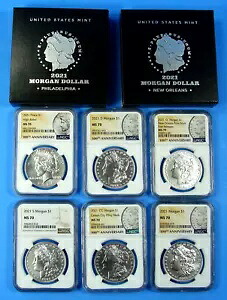 2021 モーガン & ピース シルバー ダラー NGC MS70 6 コイン セット P D S O CC Peace + 2 OGP|WORLD RESOURCE【KING店】