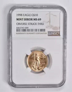 エラー MS69 1998 $10 アメリカン 1/4 オンス ゴールド イーグル OBV ストラック スルー NGC *3537｜WORLD RESOURCE【KING店】