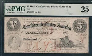1861 5$ 南軍 T-32 FIVE PMG グレード VF 25|WORLD RESOURCE【KING店】