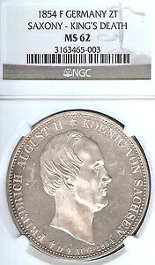 ドイツ連邦共和国 ザクセン州 1854 F ツー ターラー コイン NGC MS 62 PRF/STG ターラー ドイツ UNC|WORLD RESOURCE【KING店】