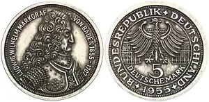 Frg Unusual Rare 5 DM Probepr?gung 1955 Markgraf From Bathe 75095|WORLD RESOURCE【KING店】