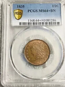 1835 ハーフセント クラシック ヘッド PCGS MS64+BN POP OF JUST 5 64+ LOOKS RD/BN 写真を参照｜WORLD RESOURCE【KING店】