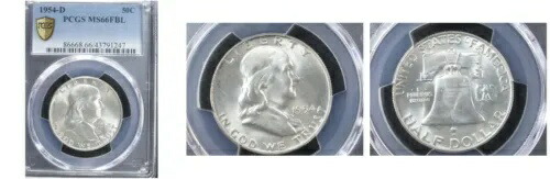 1954-D 50C MS66FBL PCGS-フランクリン ハーフダラー--|WORLD RESOURCE【KING店】