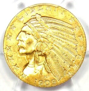 1909-D インディアン ゴールド ハーフ イーグル $5 コイン - PCGS MS64 (UNC BU) - レア - $3,500 価値|WORLD RESOURCE【KING店】