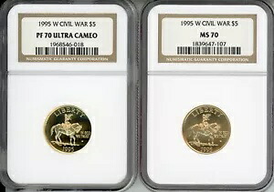 1995-W $5 ゴールド シビル ウォー NGC PR70 PF70 & MS70 2 コイン セット 古いホルダー|WORLD RESOURCE【KING店】
