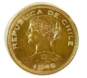 1946 チリ共和国 100 ペソ シエン コンドル 金貨 20.2 グラム｜WORLD RESOURCE【KING店】