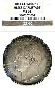 ドイツ諸州 ヘッセン ダルムシュタット 1841 2 ターラーズ コイン Thaler NGC MS62 VZ/STG UNC RARE|WORLD RESOURCE【KING店】