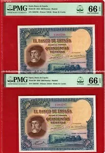 PMG 66 EPQ、500 ペセタ、1935 ''H.コルテス」の連続番号、スペイン|WORLD RESOURCE【KING店】