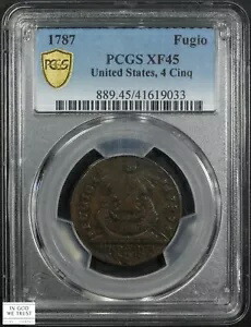1787 米国、4 Cinq Fug??io Early Copper Colonial Cent 1C PCGS XF 45