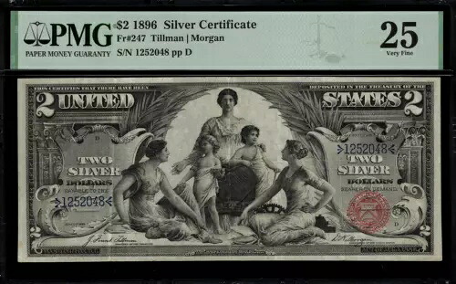 1896 $2 シルバー証明書 FR-247 - 教育用 - グレード PMG 25 - 非常に上質|WORLD RESOURCE【KING店】