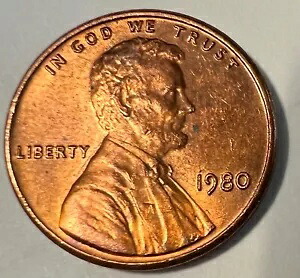 1980 リンカーン ペニー、ミントマークなし。珍しいコイン。