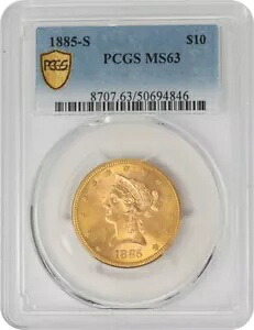 1885-S $10 ゴールド リバティ MS63 PCGS セキュア 948625-90