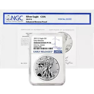 2019-S 強化されたリバース プルーフ $1 アメリカン シルバー イーグル / COA # NGC PF70 ER BL...｜WORLD RESOURCE【KING店】