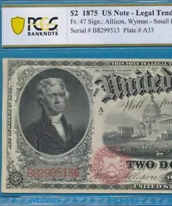 $2.00 1875 FR.47 華やかな花柄レッドシール法定通貨 PCGS XF40|WORLD RESOURCE【KING店】