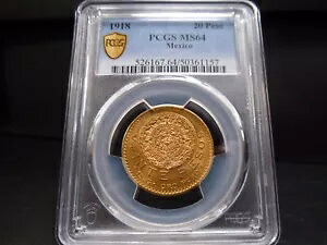 1918 MS64 メキシコ ゴールド 20 ペソ PCGS 認定 - ゴールド シールド ホルダー