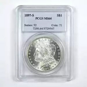 1897 S モルガン ドル MS 64 PCGS シルバー $1 未流通コイン SKU:I14605