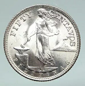 1945 年 アメリカ統治下フィリピン イーグル シルバー 50 センタボス コイン i91151｜WORLD RESOURCE【KING店】