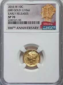 2016-W - 1/10 オンス ゴールド センテニアル マーキュリー ダイム - 初期リリース - NGC SP70｜WORLD RESOURCE【KING店】