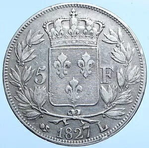 1827 L フランス キング シャルル X オールド 本物のシルバー 5 フラン フランス コイン i115003|WORLD RESOURCE【KING店】