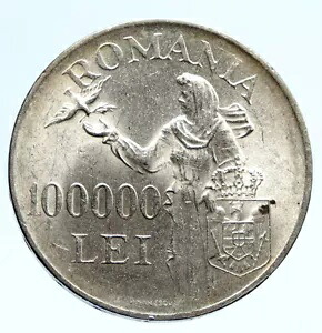 1946 ルーマニア マイケル 1 世 ルーマニア レディ バード アンティーク シルバー 100000 レイ コイン i96089|WORLD RESOURCE【KING店】