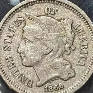 スリーセント US 1866 レアシルバーコイン この素晴らしい* 3 セントの両面のレアなデザイン 292,050円