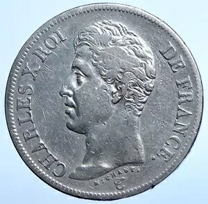 1826年 フランス王チャールズ X アンティーク ヴィンテージ シルバー フランス 5 フラン コイン i114933|WORLD RESOURCE【KING店】