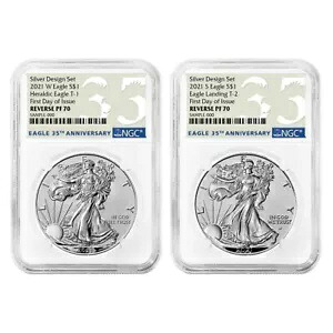 2021 リバース プルーフ アメリカン シルバー イーグル デザイナー 2 個セット NGC PF70 FDI 35th A...｜WORLD RESOURCE【KING店】