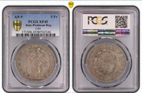 イタリア ピエモンテ共和国 An 9 (1800) 5 フラン銀冠 - PCGS XF45｜WORLD RESOURCE【KING店】